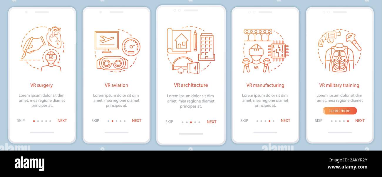 Virtual reality applications onboarding mobile app page screen with