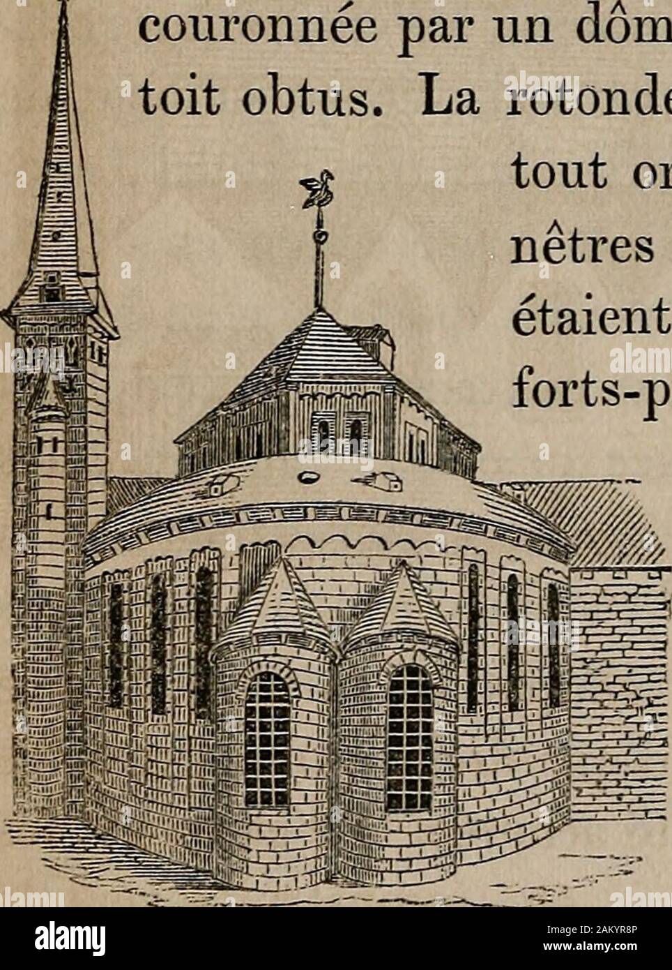 Histoire de l'architecture en Belgique : depuis les temps les plus reculés jusqu'à l'époque actuelle . u^elle avait un beau pavé en marbre ^. De toutes les églises que nous venons de mention-ner, celles de Saint-Jean et de Saint-Denis , conser-vent seules de nos jours des restes de leur constructionprimitive. L^église de Saint-Jean lEvangéliste, bâtie en 981ou 982 était du petit nombre des églises de la Bel-gique appartenant au style romano-byzantin. Elleétait, ainsi que Findique la gravure ci-jointe, copiéesur celle qui se trouve dans les Délices du paysde Liège, construite en forme de rotond Stock Photo