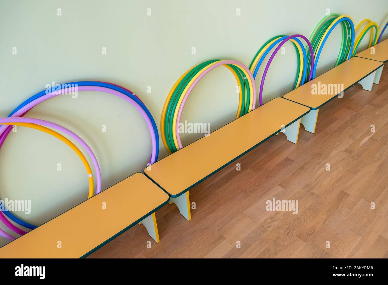 Yellow Benches Inside A School Sports Gym Stock Photo 339286758