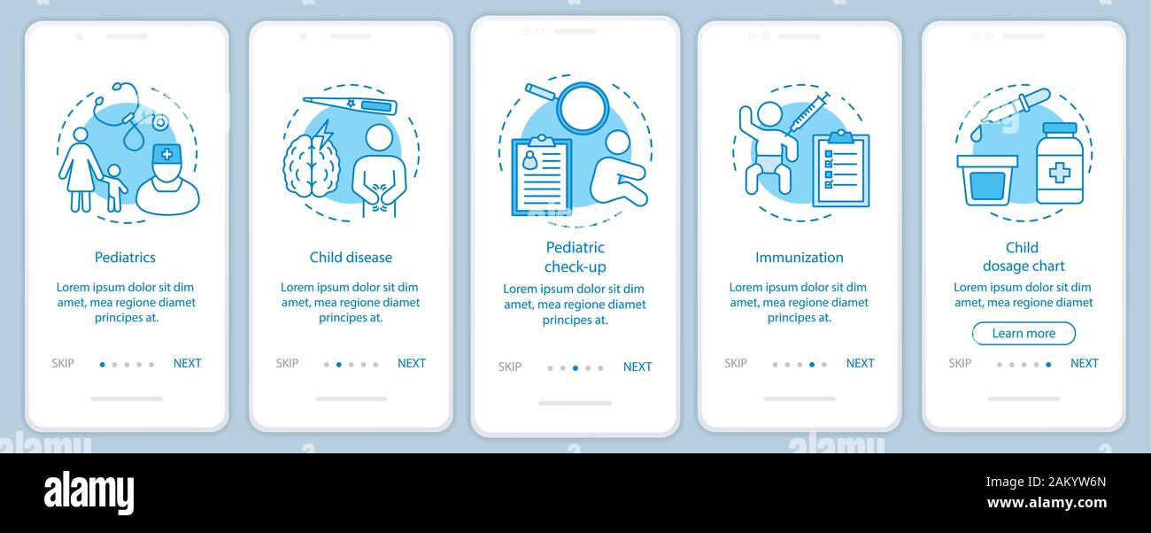Pediatrics onboarding mobile app page screen with linear concepts ...