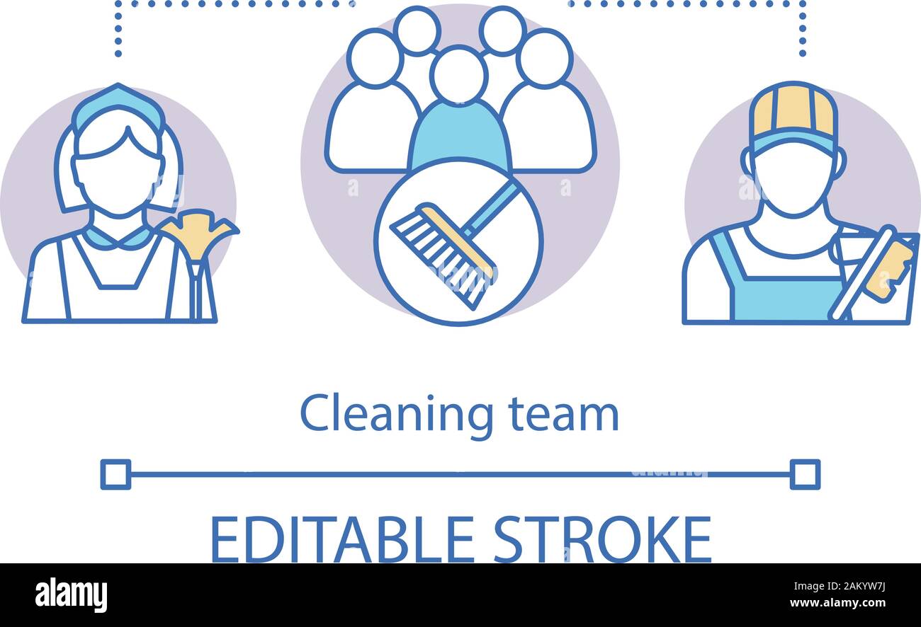 Cleaning team concept icon. Cleanup agency staff idea thin line illustration. Group cleaning