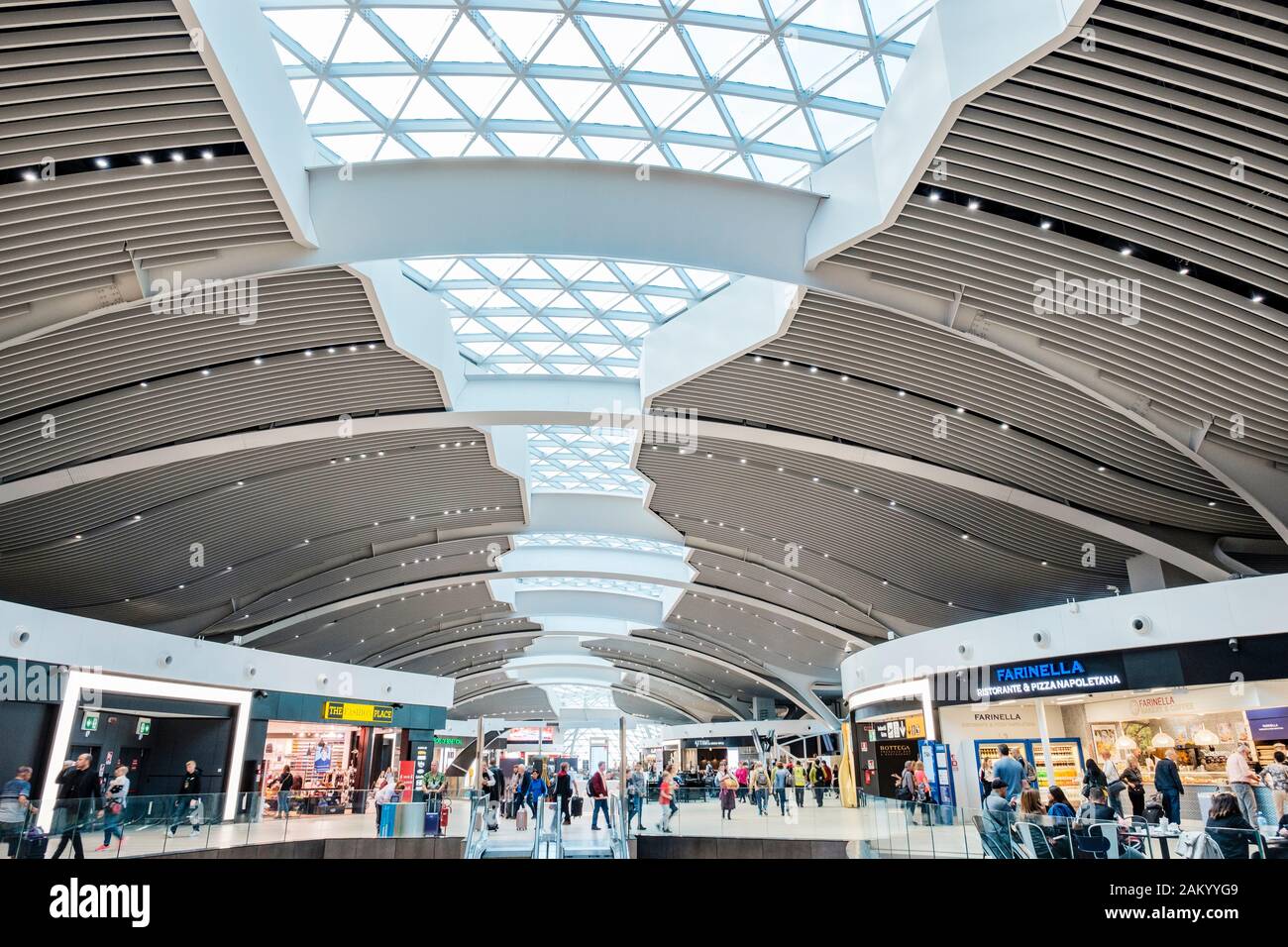 Airport terminal shopping, departure lounge of Rome Fiumicino Airport, Rome, Italy Stock Photo