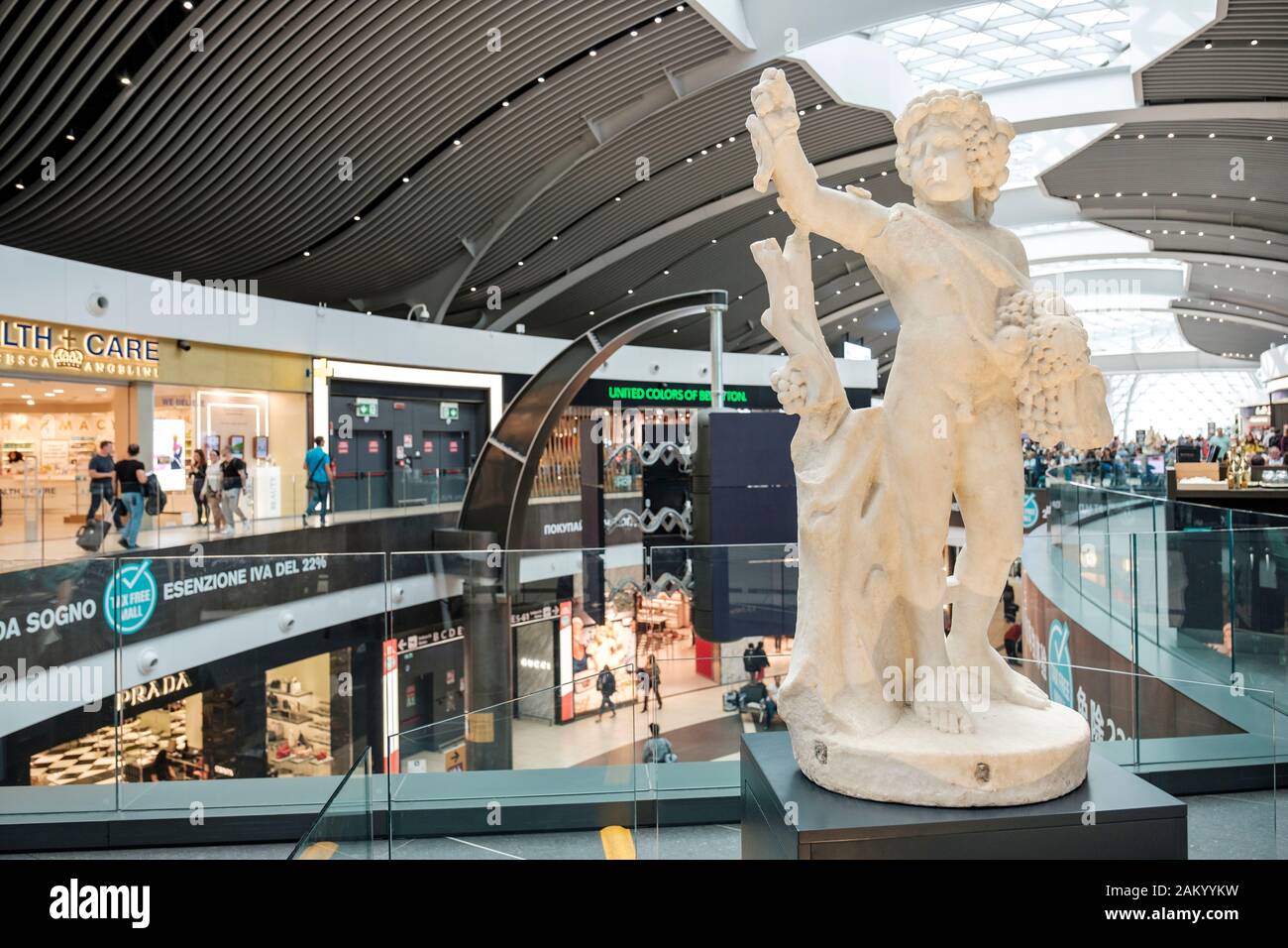 Airport terminal shopping, departure lounge of Rome Fiumicino Airport