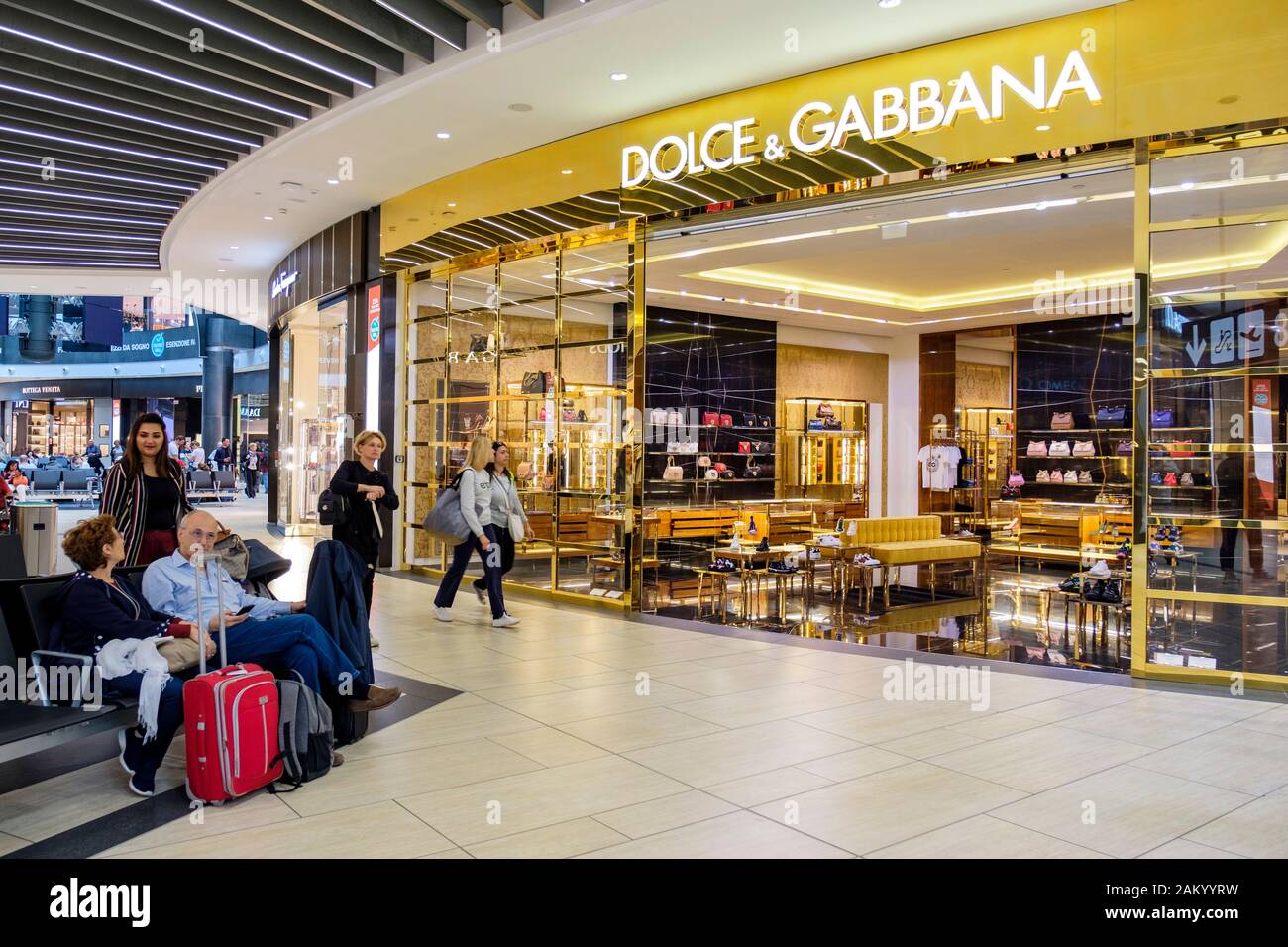 Airport terminal shopping, Dolce & Gabbana store at the departure