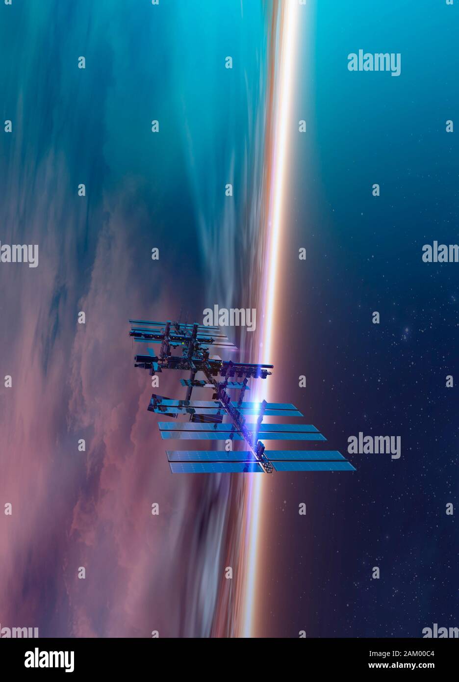 Space station above earth, illustration Stock Photo