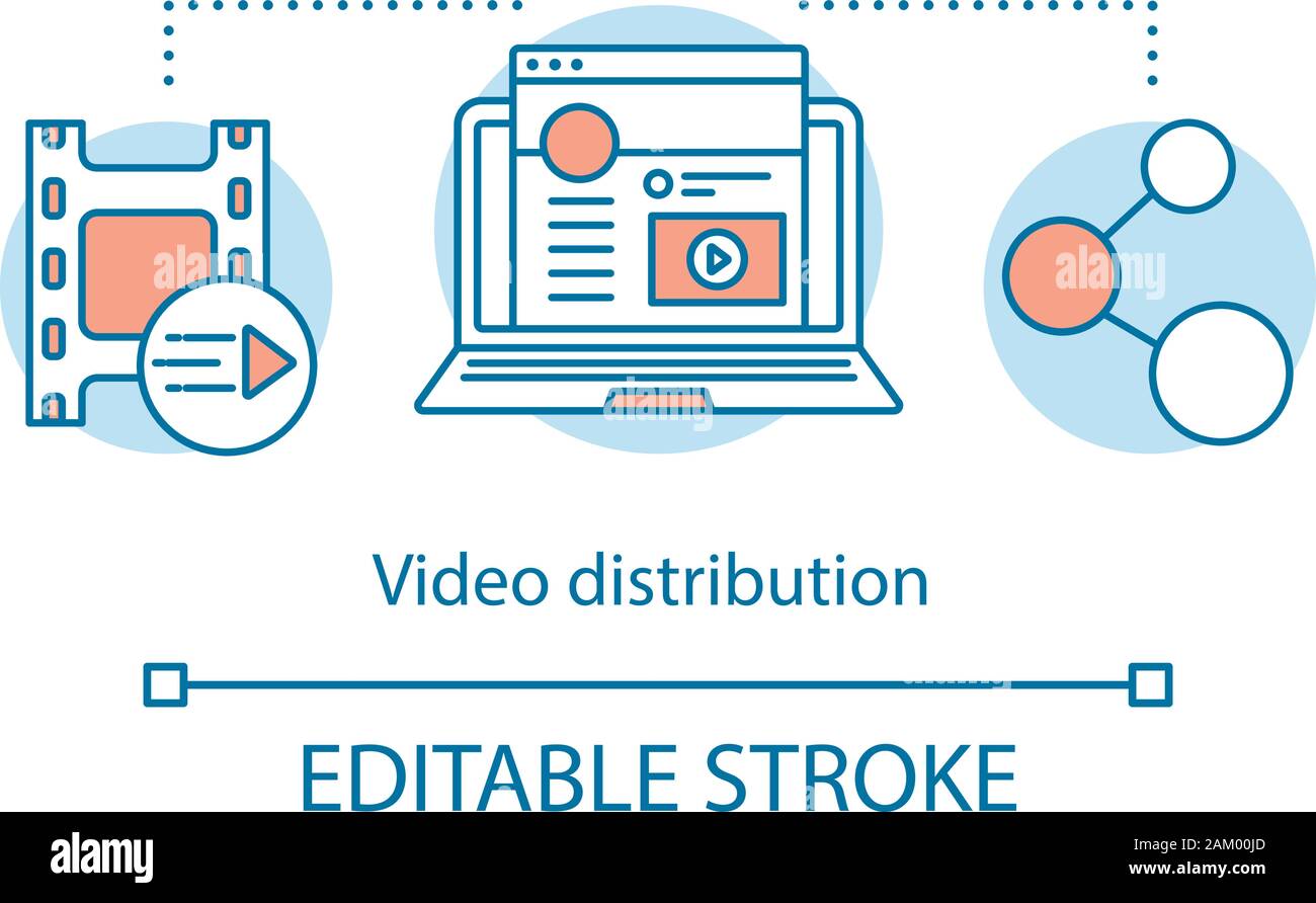Video distribution concept icon. Content sharing idea thin line