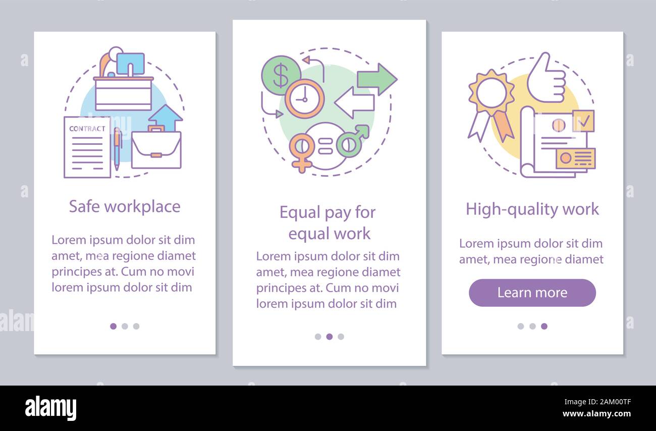 Work ethics onboarding mobile app page screen vector template. Safe ...