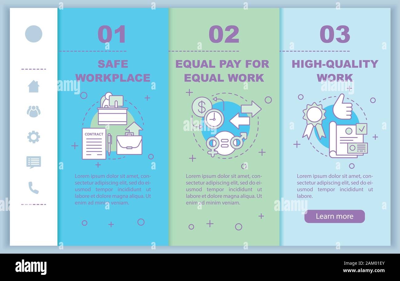 Business ethics onboarding mobile web pages vector template. Safe workplace. Responsive smartphone website interface idea with linear illustrations. W Stock Vector