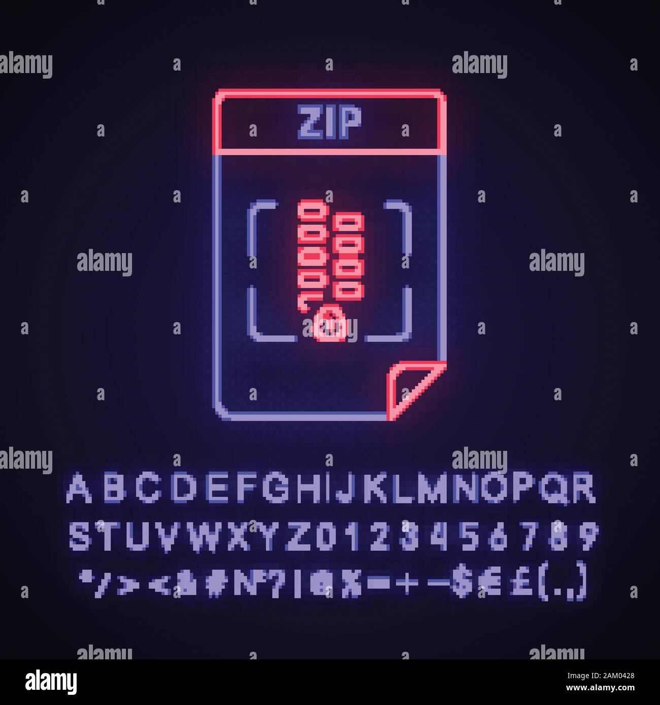 ZIP file neon light icon. Archive file format. Glowing sign with ...