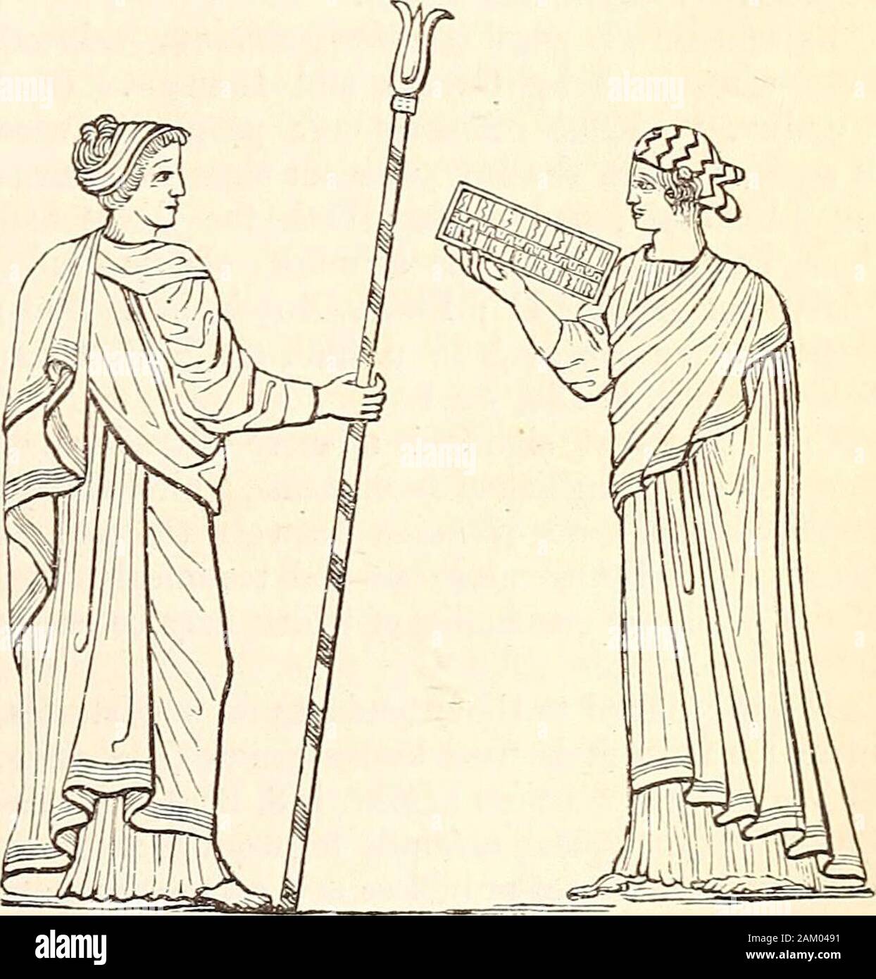 A dictionary of Greek and Roman antiquities.. . Comp. Aristoph. Thesm. 257.) Some-times, at least among the Romans, a bladder wasused to answer the same purpose. (Mart. viii. 33.19.) The jxirpa was a broad band of cloth ofdifferent colours, which was woimd round thehair, and was worn in various ways. It wasoriginally an Eastern head-dress, and may, there-fore, be compared to the modern turban. It issometimes spoken of as characteristic of the Phry-gians. (Herod, i. 195, vii. 62 ; Virg. Aen. ix.616, 617 ; Juv. iii. 66.) It was, however, alsoworn by the Greeks, and Polygnotus is said tohave been Stock Photo
