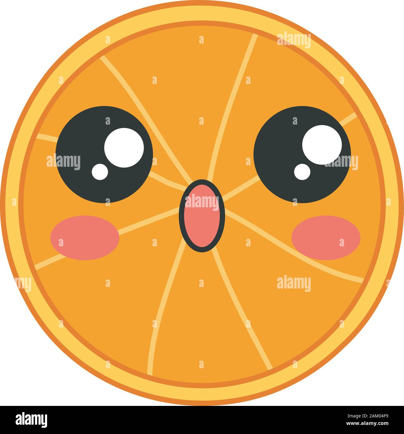 Orange cute kawaii vector character. Astonished fruit with open mouth