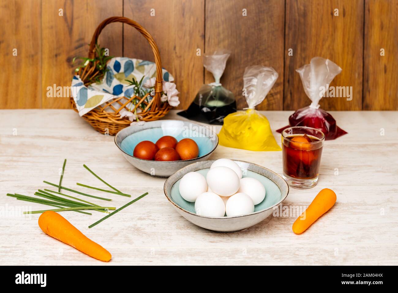 Dying Eggs For Easter Holiday White And Dyed Eggs In Decorative