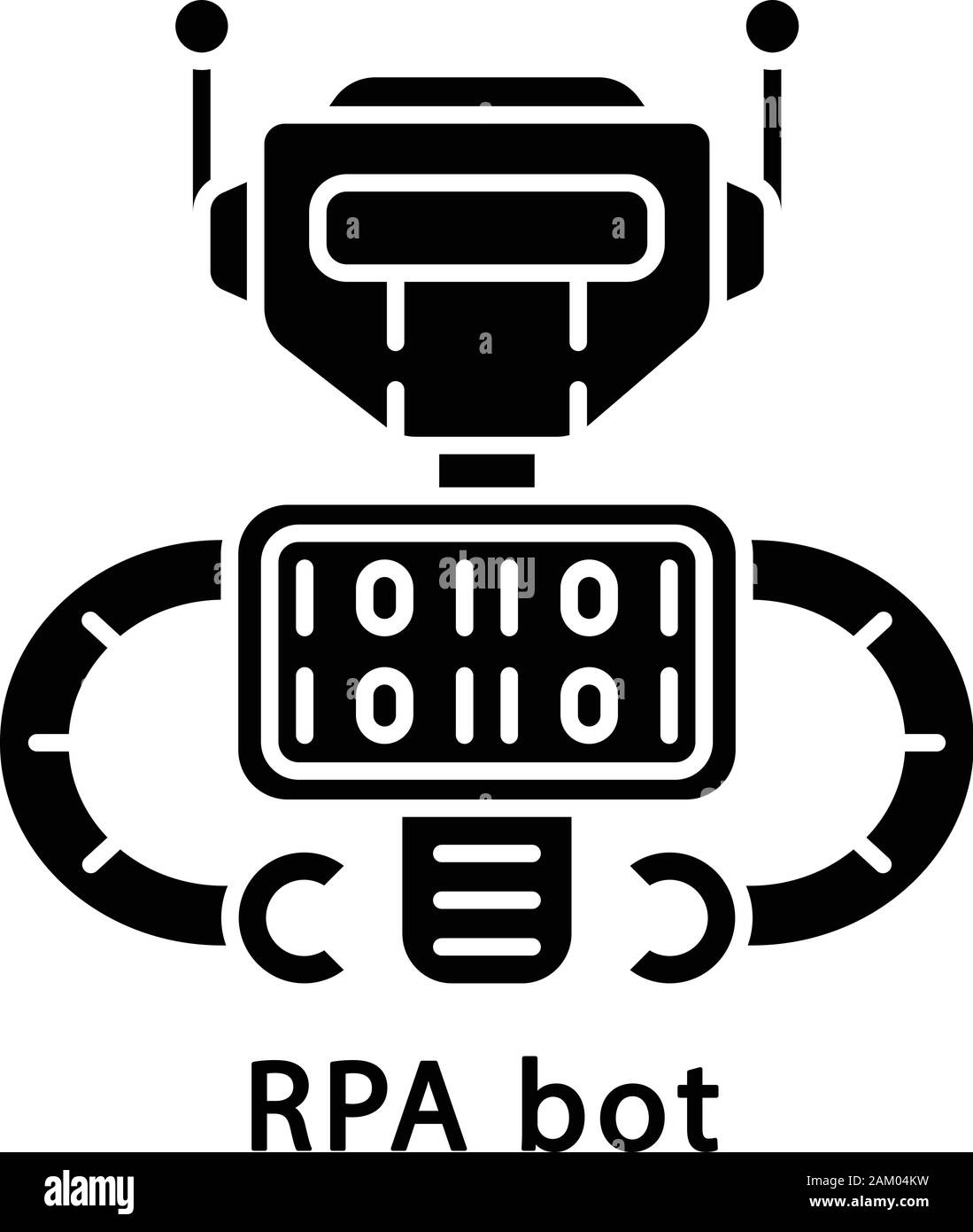 RPA bot glyph icon. Programmed cyborg. Software robot. Robotic process automation. Silhouette symbol. Negative space. Vector isolated illustration Stock Vector