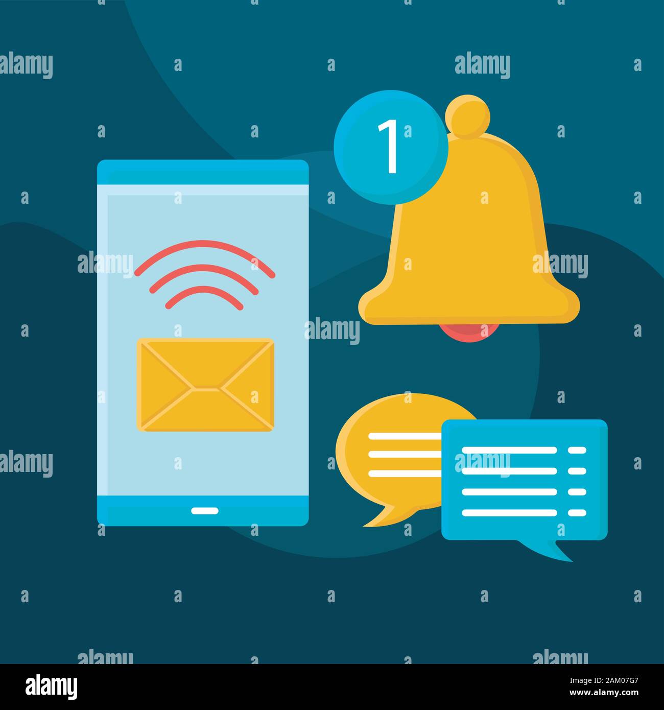 Message notification flat concept vector icon. Mobile SMS cartoon color