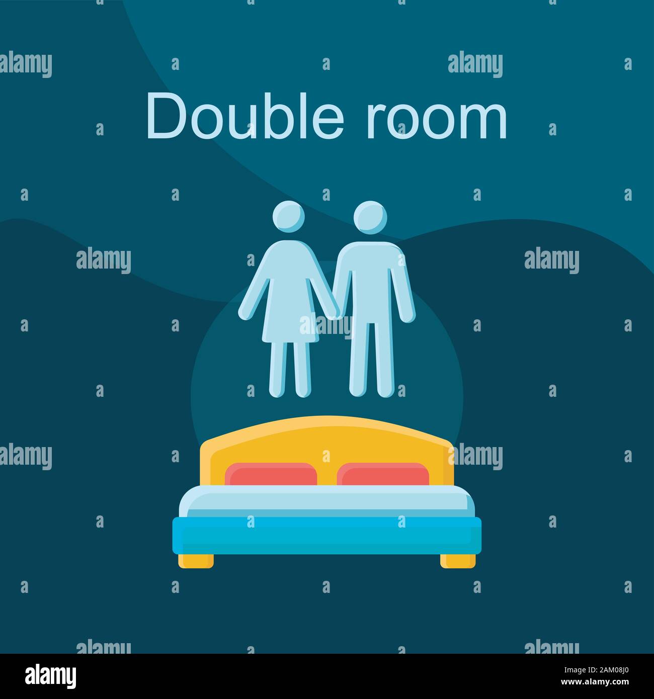 Double room flat concept vector icon. Hostel, dormitory booking idea cartoon color illustrations set. Hotel suite for couple. Accommodation with doubl Stock Vector