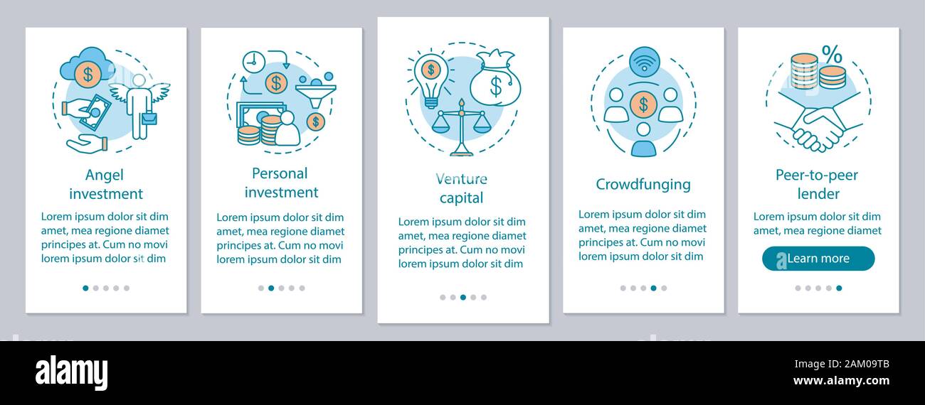Startup investment onboarding mobile app page screen with linear ...
