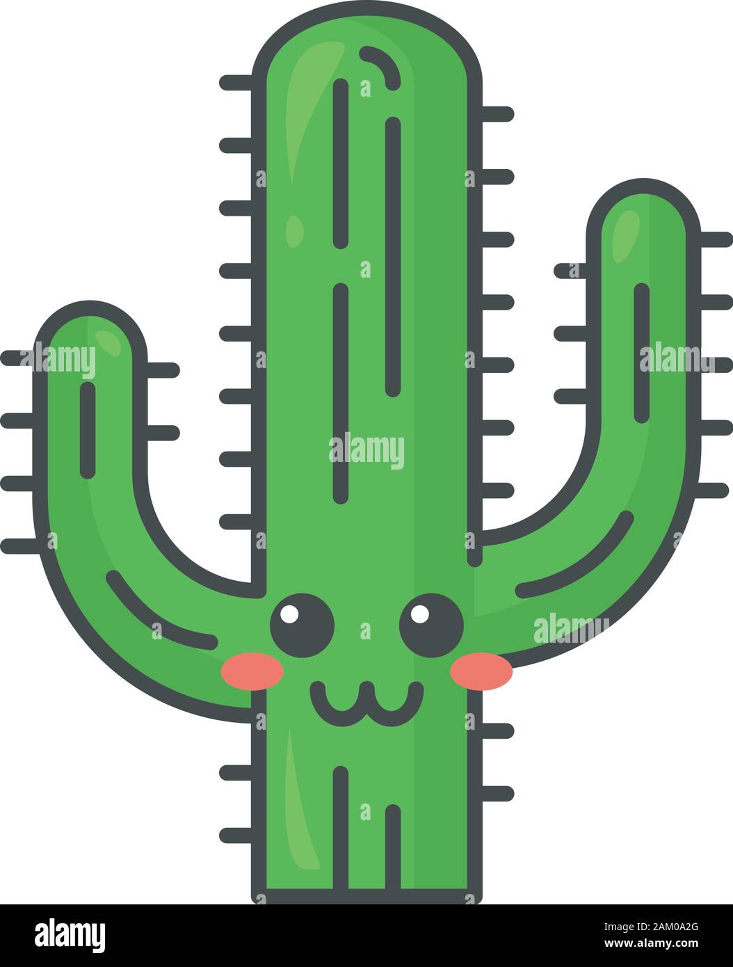 Saguaro cute kawaii vector character. Cactus with smiling face. Embarrassed  wild cacti. American wildflower. Flushed tropical plant. Funny emoji, emot  Stock Vector Image & Art - Alamy
