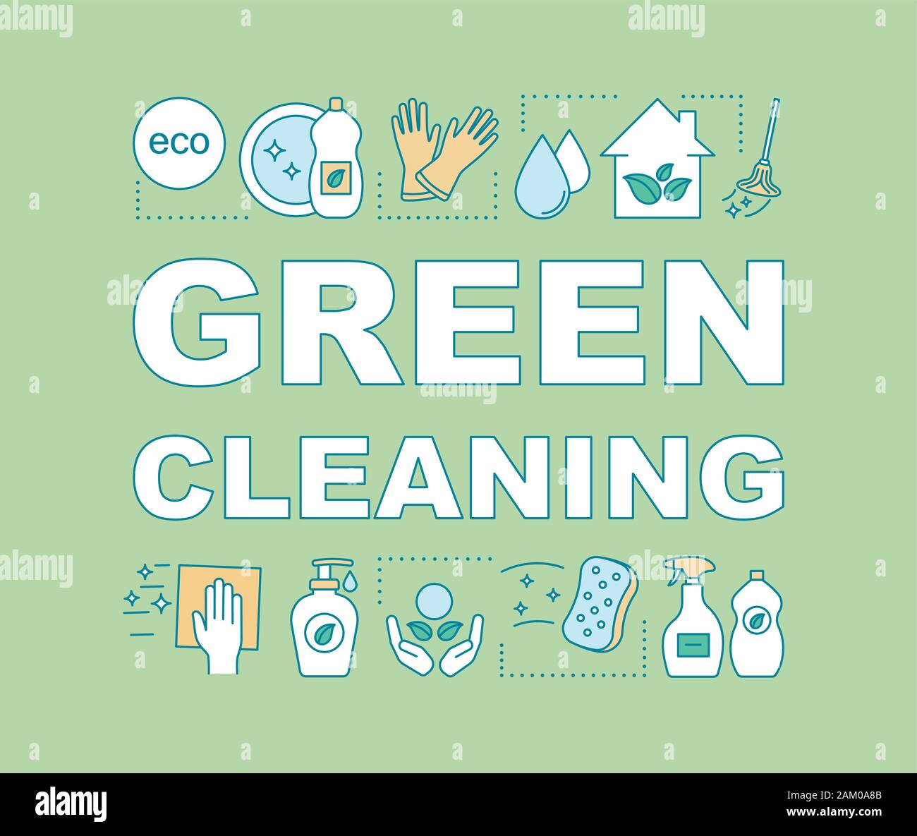 Green cleaning word concepts banner. Cleanup methods with