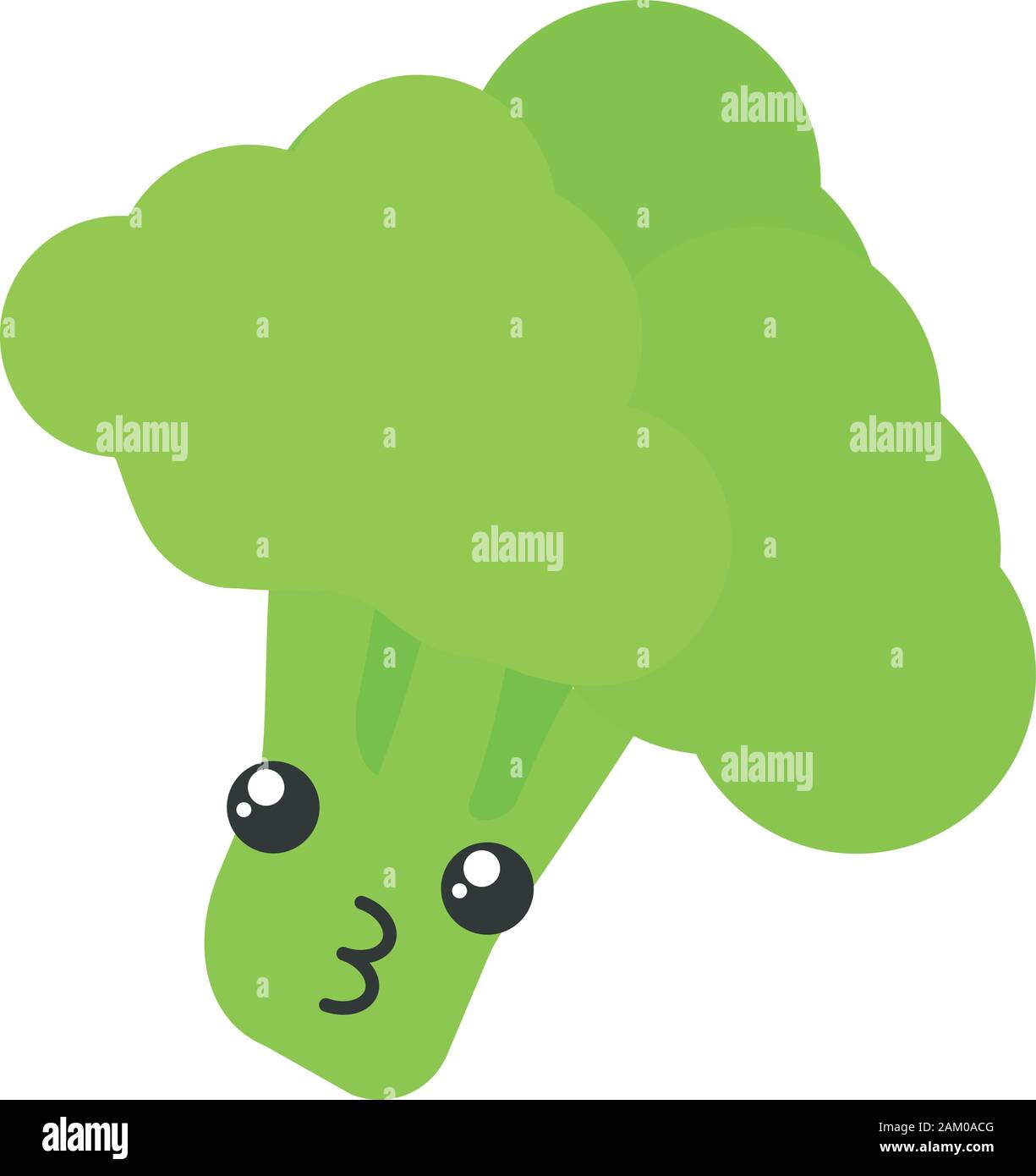 Broccoli cute kawaii flat design long shadow character. Happy vegetable with smiling face. Funny