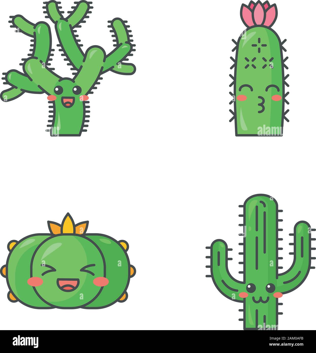 Cactuses Cute Kawaii Vector Characters Plants With Smiling Face Laughing Peyote Cactus Teddy 4297