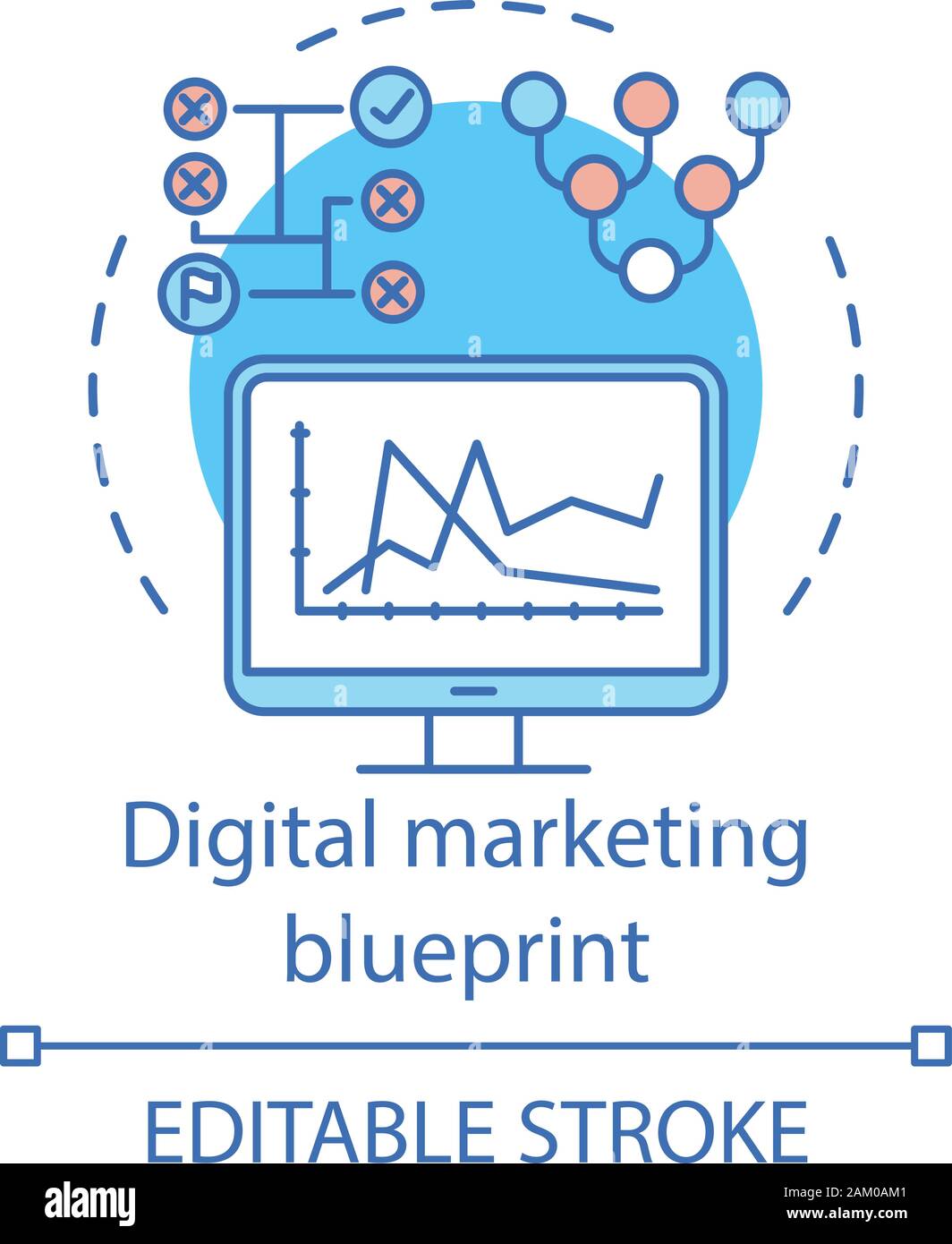 Digital marketing blueprint concept icon. SEO strategy idea thin line ...