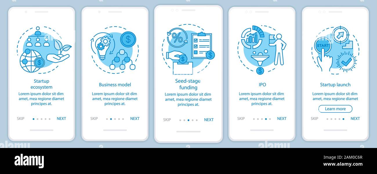 Startup onboarding mobile app page screen with linear concepts ...