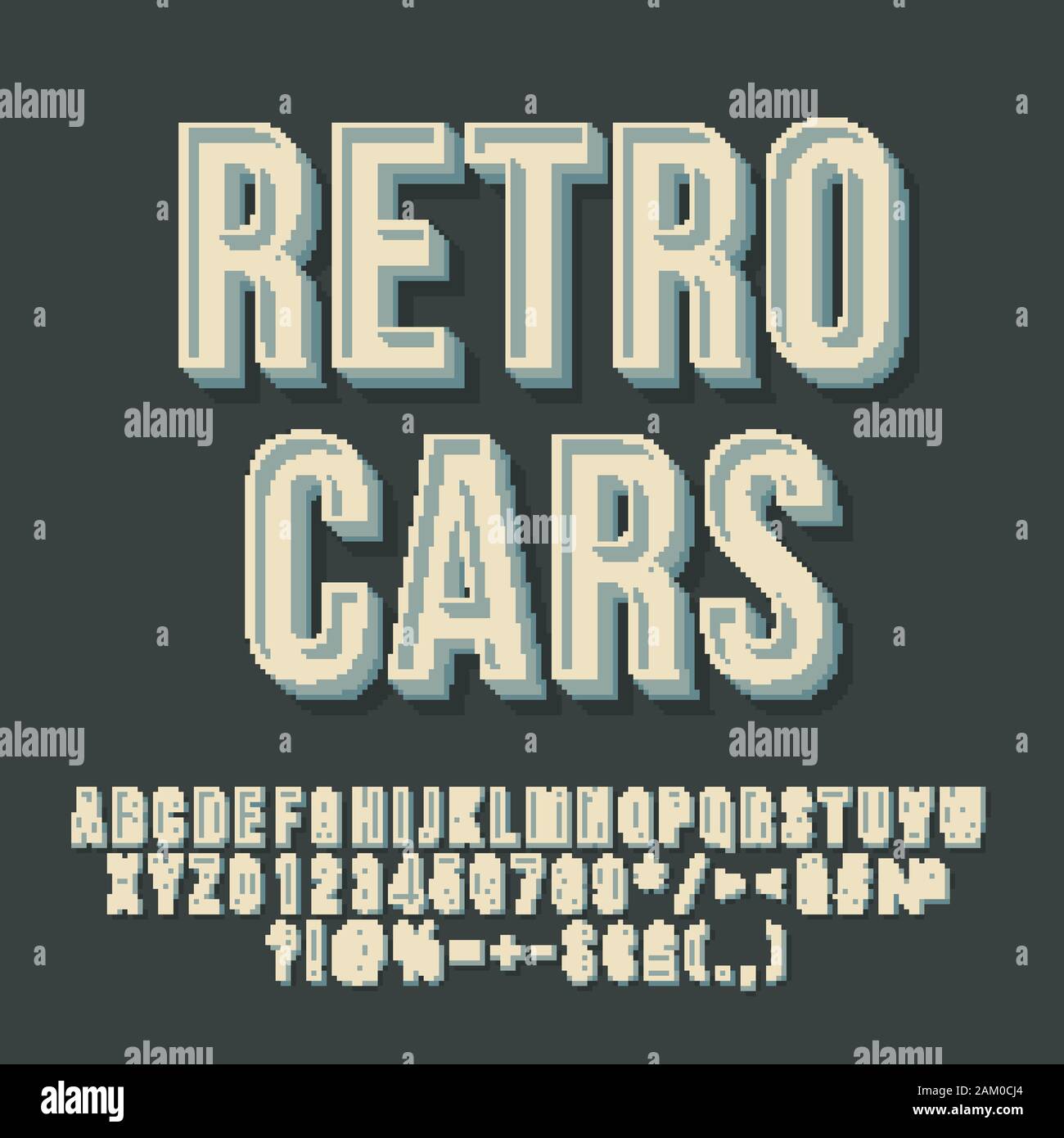 Retro cars 3d vector lettering. Vintage bold font. Pop art stylized