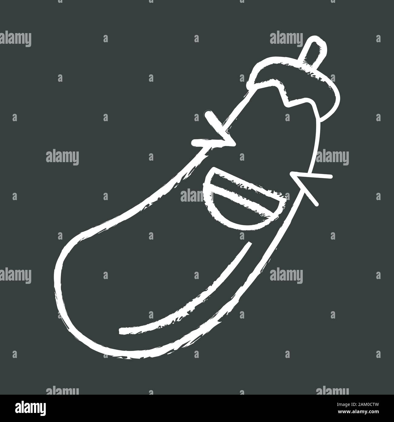 Eggplant cute kawaii chalk character. Happy vegetable with smiling face