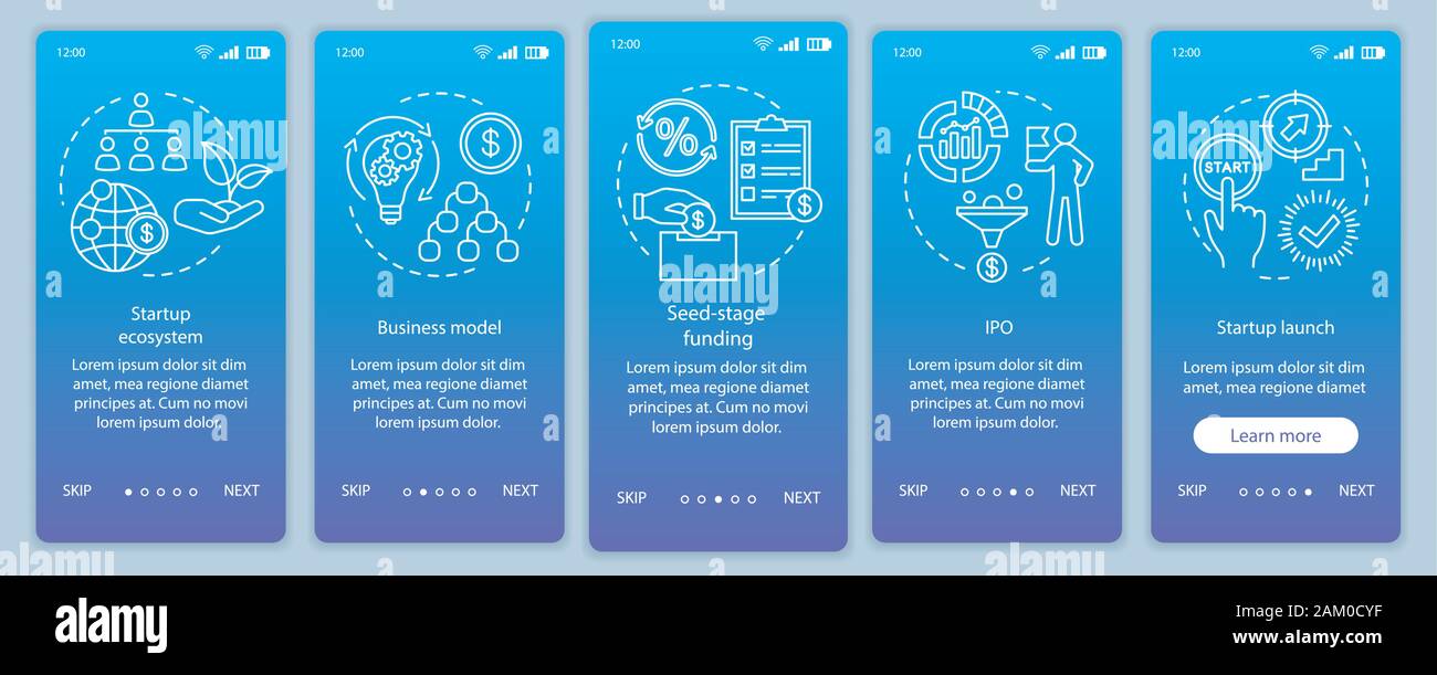 Startup investment onboarding mobile app page screen vector template ...