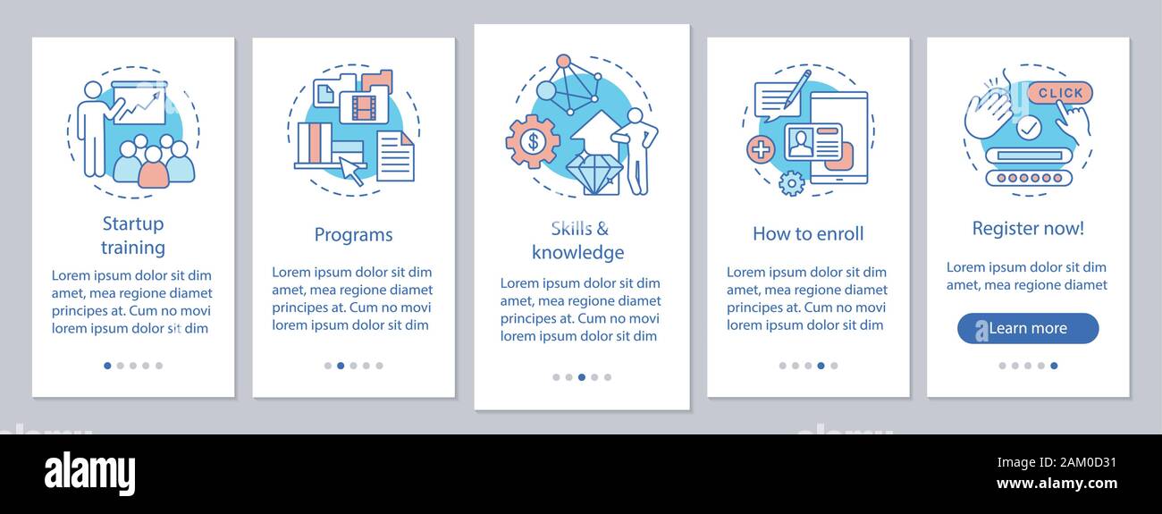 Startup education onboarding mobile app page screen with linear ...