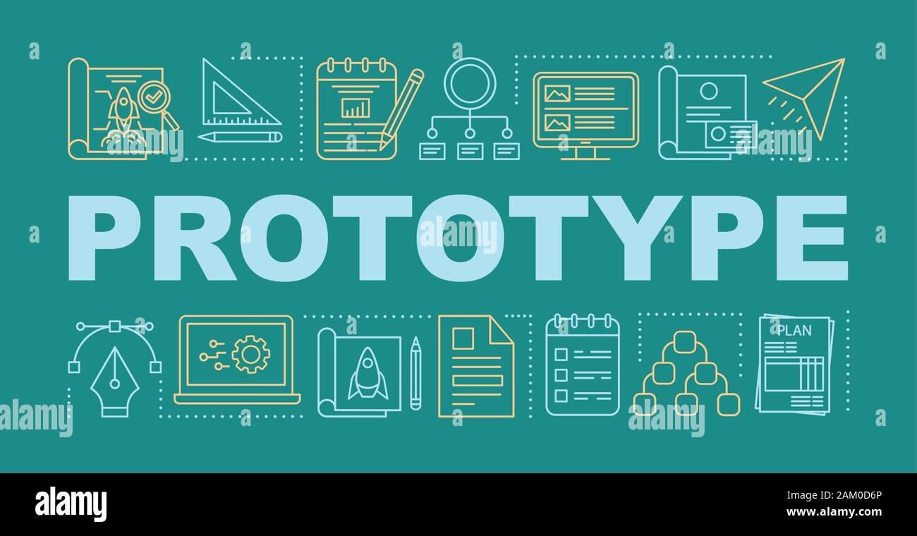 Prototype word concepts banner. Pilot project. Startup launch