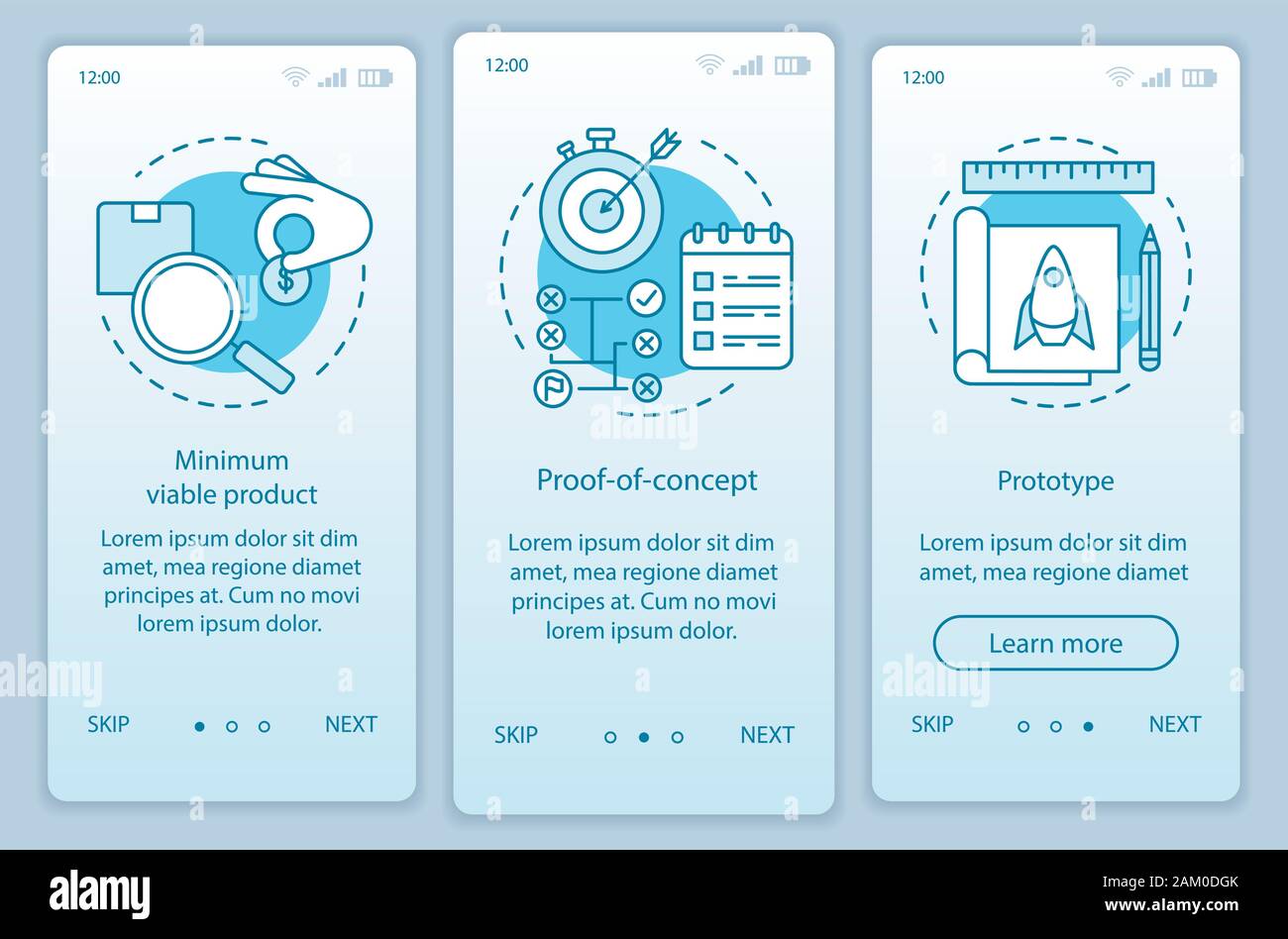 Startup testing onboarding mobile app page screen with linear concepts ...