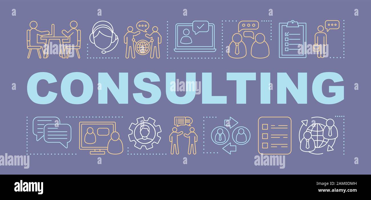 Consulting word concepts banner. Business discussion, negotiation. Training center. Presentation, website. Isolated lettering typography idea with lin Stock Vector