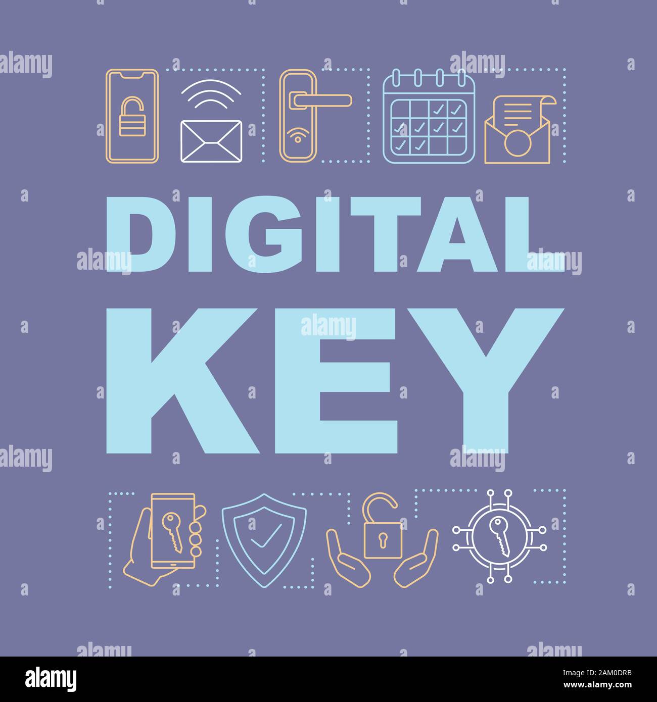 Digital key word concept banner. Wireless, keyless padlock. NFC smart ...