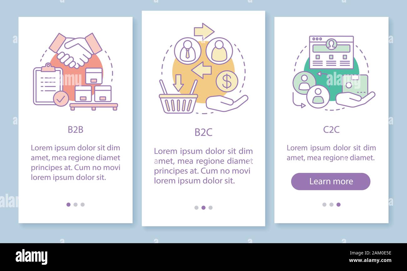 Business marketing onboarding mobile app page screen with linear ...