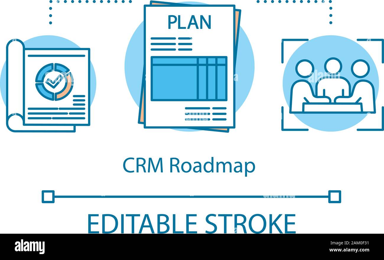 CRM roadmap concept icon. Company strategic plan idea thin line ...