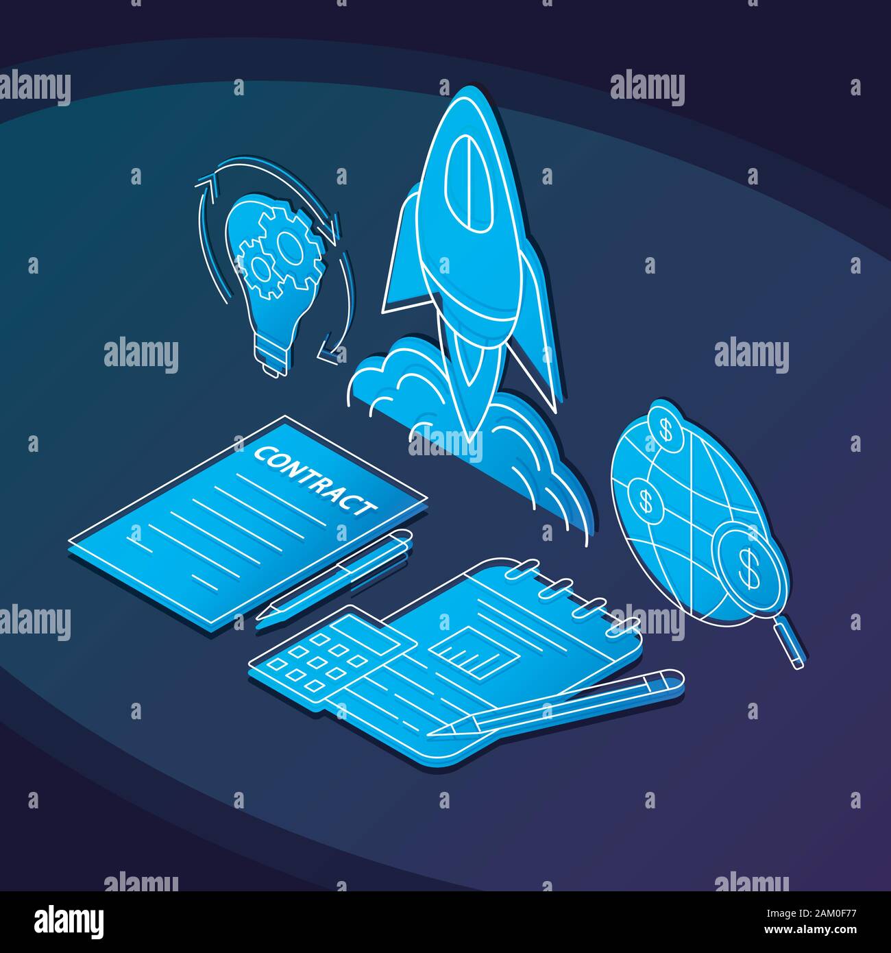 Startup isometric color vector illustration. Project financing and ...