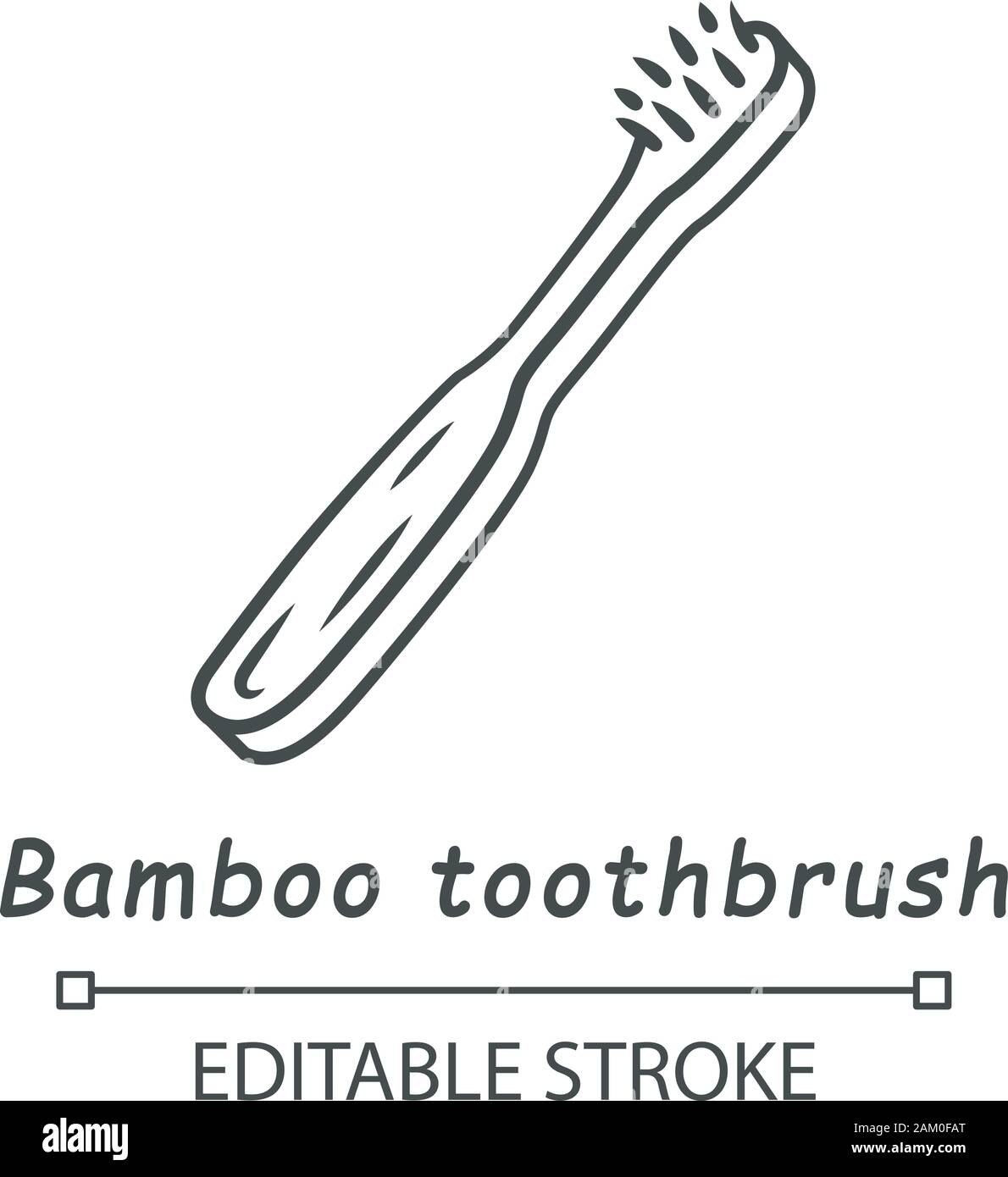 Bamboo toothbrush linear icon. Eco friendly, wooden teeth cleaning tool. Dental care product. Eco brush. Thin line illustration. Contour symbol. Vecto Stock Vector