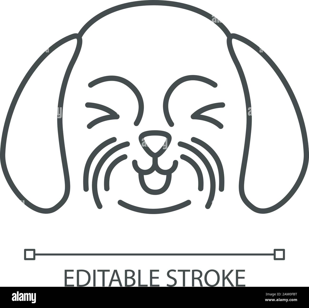 Shih Tzu cute kawaii linear character. Thin line icon. Dog with smiling muzzle. Animal with squinting eyes. Domestic doggie with tongue out. Vector is Stock Vector