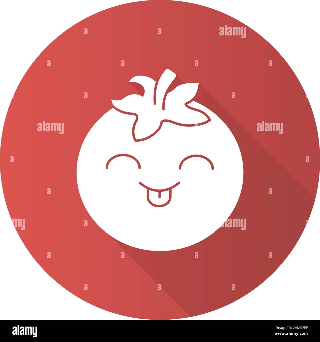 Tomato cute kawaii flat design long shadow glyph character. Happy vegetable with smiling face and stuck out tongue. Laughing food. Funny emoji, emotic Stock Vector