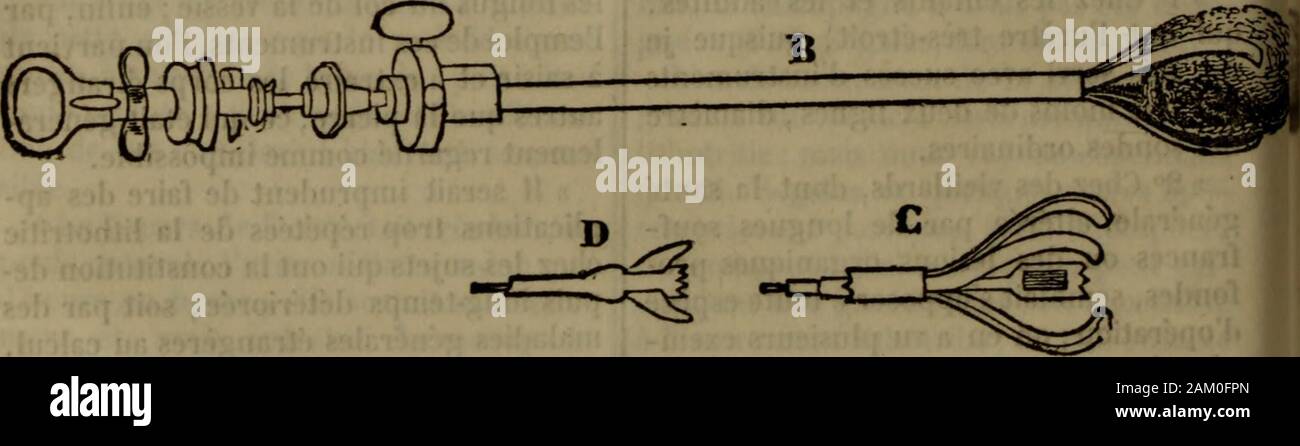 Bibliothéque du médecin-praticien, ou, Résumé général de tous les ouvrages de clinique médicale et chirurgicale : de toutes les monographies, de tous les mémorires de médecine et de chirurgie pratiques, anciens et modernes . ent retirés avec assez de facilité. » Le retour de la pierre, sur lequel onsétait appuyé pour motiver cette objec-tion , sobserve aussi bien après la taillequaprès la lithotritie, la reproductiondes affections calculeuses ne saurait Fig. 1 être mise en doute. » (Civiale, Deuxièmelettre, p. 149.) Manœuvre opératoire. La manœuvrediffère selon linstrument.Les principauxsont : Stock Photo