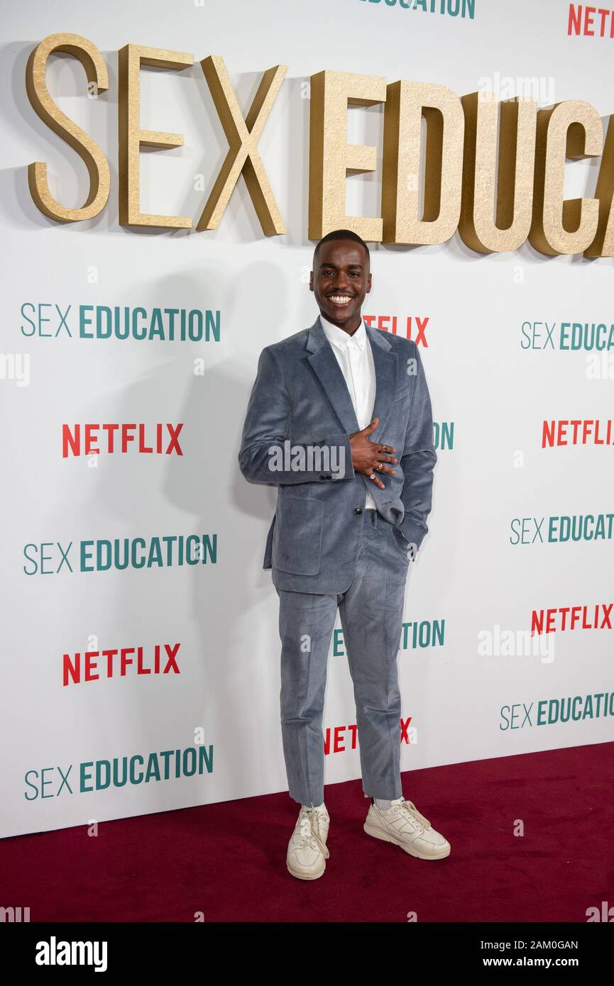 London, United Kingdom. 8 January 2020. Ncuti Gatwa attends the Sex Education Series 2 Premiere held at the Genesis Cinema in Bethnal Green. Credit: Peter Manning/Alamy Live News Stock Photo