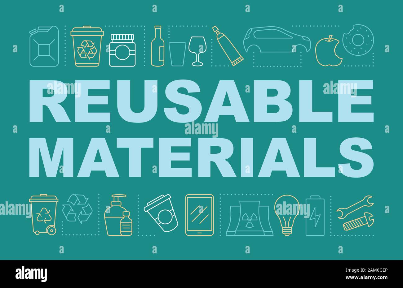 Reusable materials word concepts banner. Trash sorting. Waste recycling