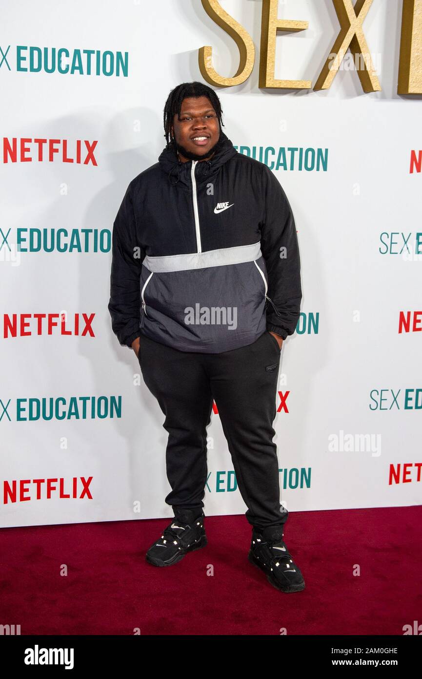London, United Kingdom. 8 January 2020. Kadeem Ramsay attends the Sex Education Series 2 Premiere held at the Genesis Cinema in Bethnal Green. Credit: Peter Manning/Alamy Live News Stock Photo