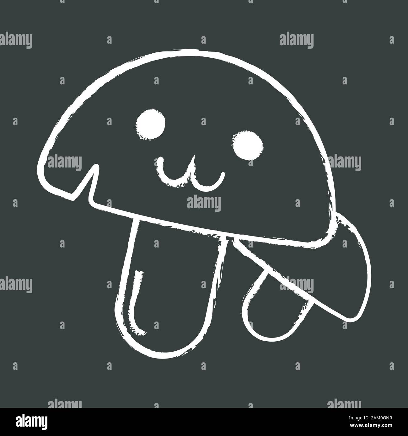 Mushrooms cute kawaii chalk character. Happy and embarrassed food with