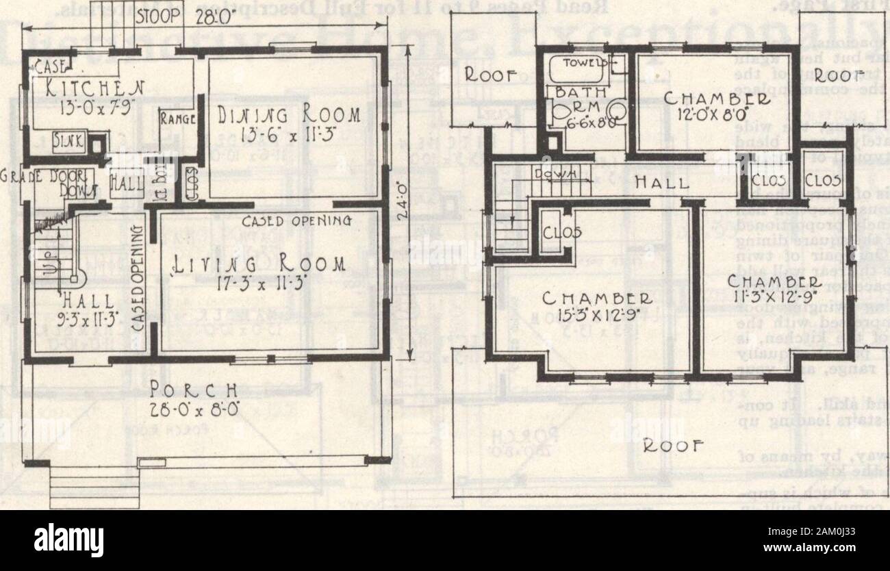 Gordon-Van Tine homes . Home No. 540. Ready Cut or Not Ready Gut Lots of Room in This Fine Home. First Floor Plan Second Floor Plan For Prices on This Home,See First Page. Read Pages 9j:o 11 for FullDescription of Materials, The wide porch, over which the mainroof extends, the solid boxed rail, theheavy timber brackets, the wide cornice,all tend to make this home appear mas-sive. The shingled gables each have twobig windows, which with the three frontdormer sash and three full-sized windows-in the rear dormer afford perfect lightand ventilation to the three large bedrooms and bath. In the bath Stock Photo