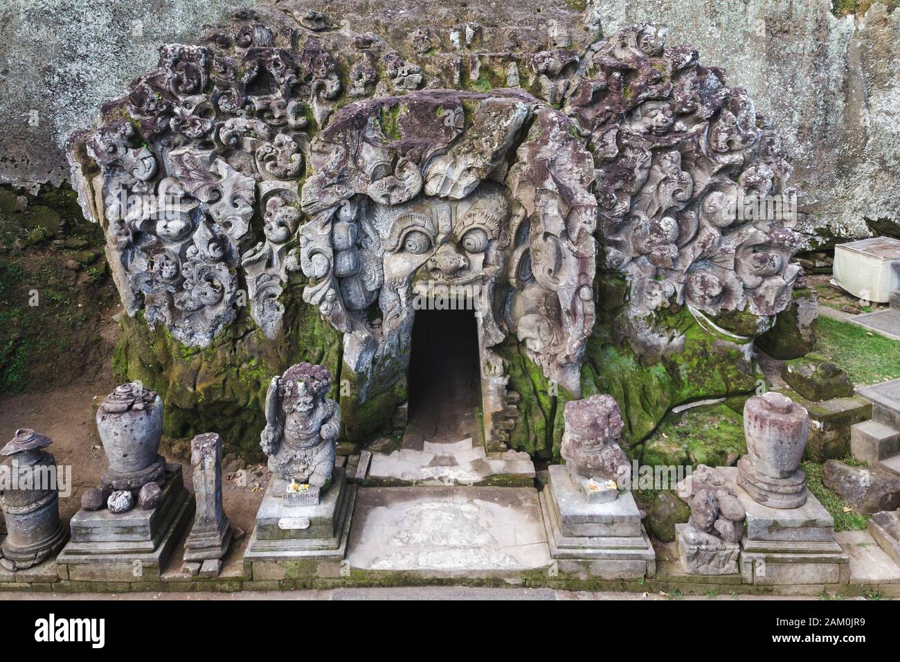 High angle view of the ancient Goa Gajah Elephant Cave temple in Ubud, Bali, Indonesia. Stock Photo