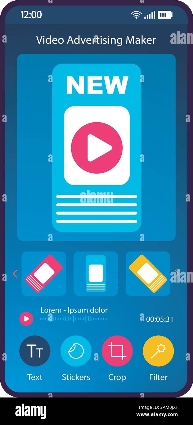 Video advertising maker smartphone interface template. Promo content,  animation creator mobile app. Video editor. Social media stories design  applicat Stock Vector Image & Art - Alamy