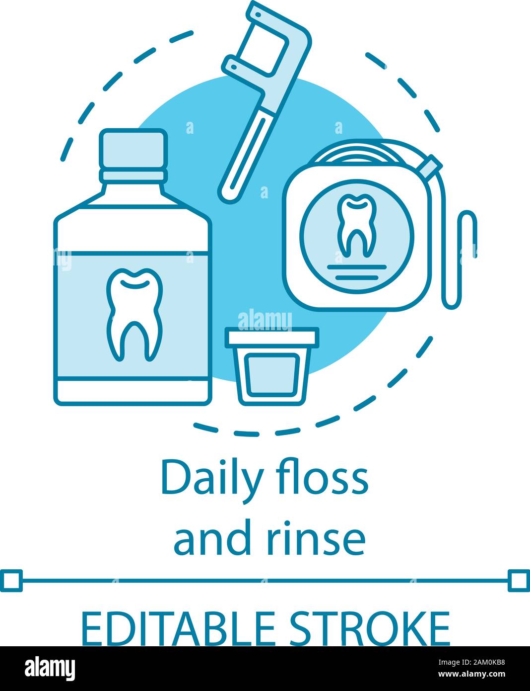 Daily floss and rinse concept icon. Prevent tooth decay and cavities