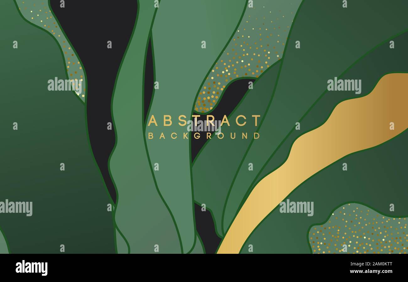 abstract background with green shape and gold glitter Stock Vector